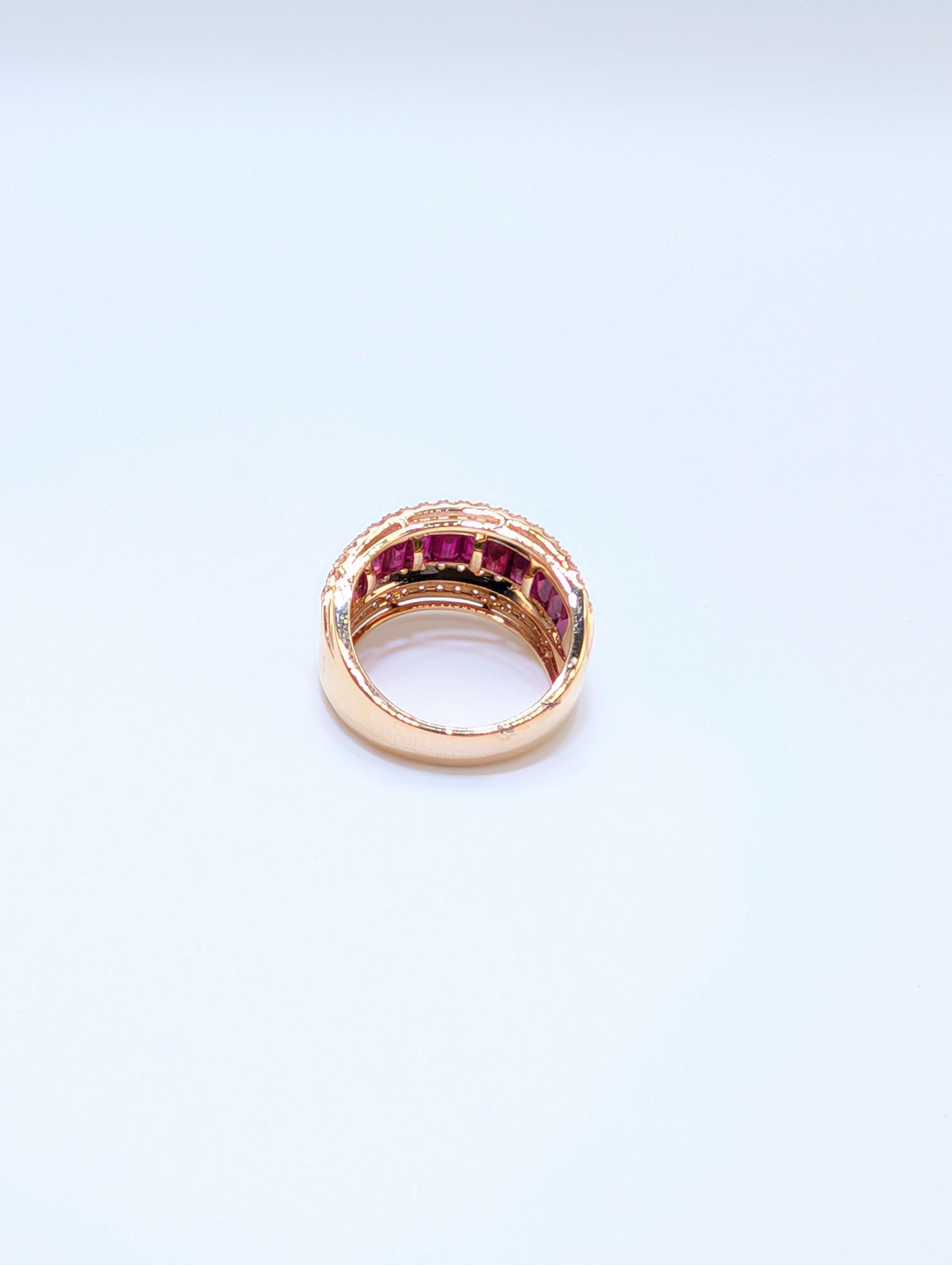 da uomo o donna Anello a fascia con rubino e diamanti in oro rosa 18 carati in vendita