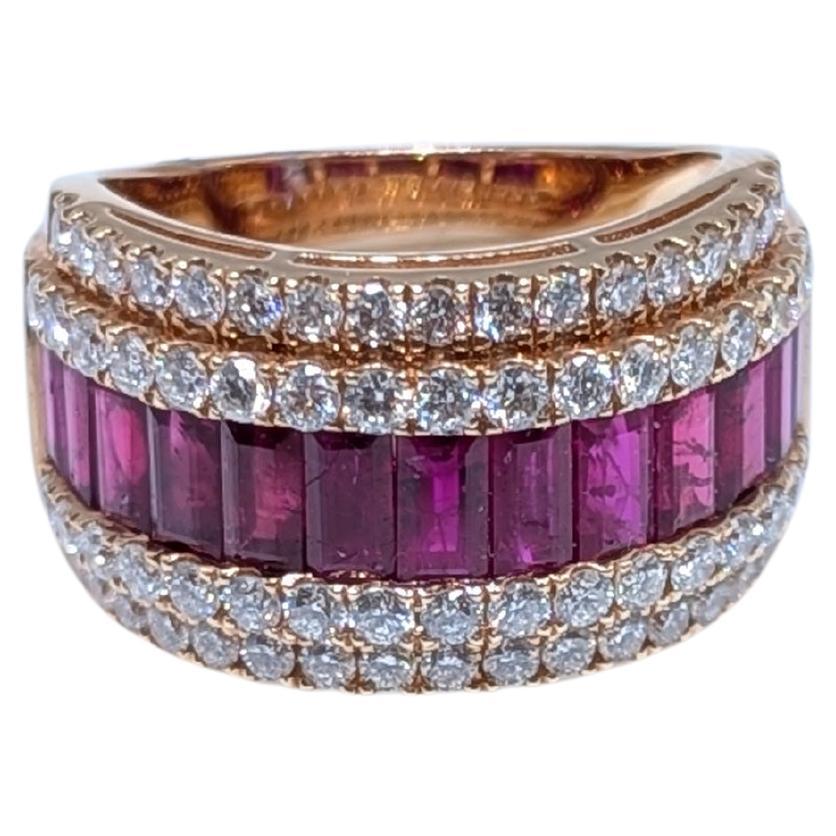 18K Rose Gold Ruby and Diamond Band Ring