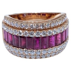 18K Rose Gold Ruby and Diamond Band Ring