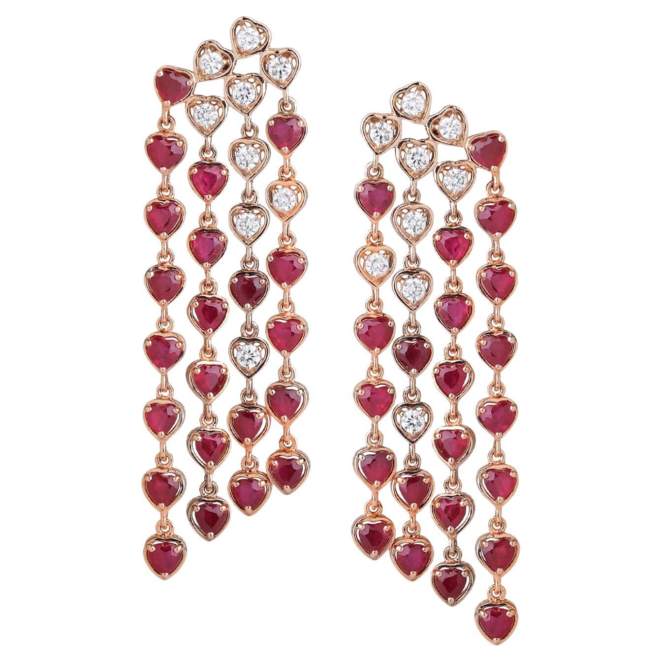 18K Rose Gold Ruby and Diamond Chandelier Earrings