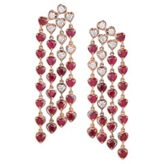 Pendientes araña de rubíes y diamantes de oro rosa de 18 quilates