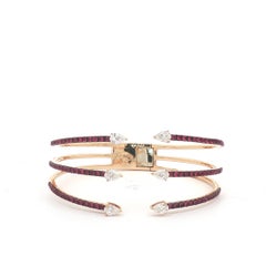 18K Rose Gold Ruby and Diamond Multi-Band Hinged Bangle Bracelet