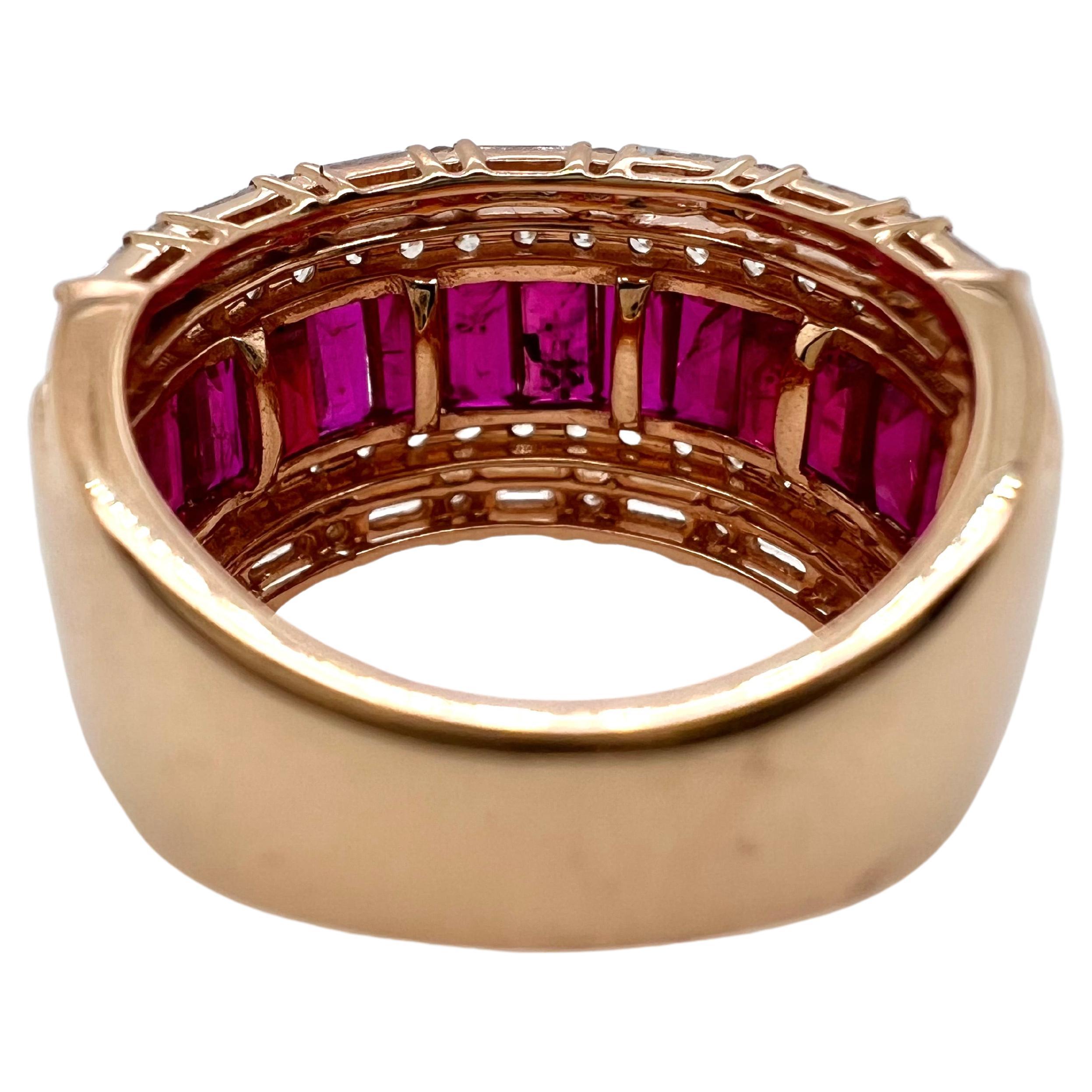 Contemporain Bracelet en or rose 18 carats avec rubis baguette et diamants en vente