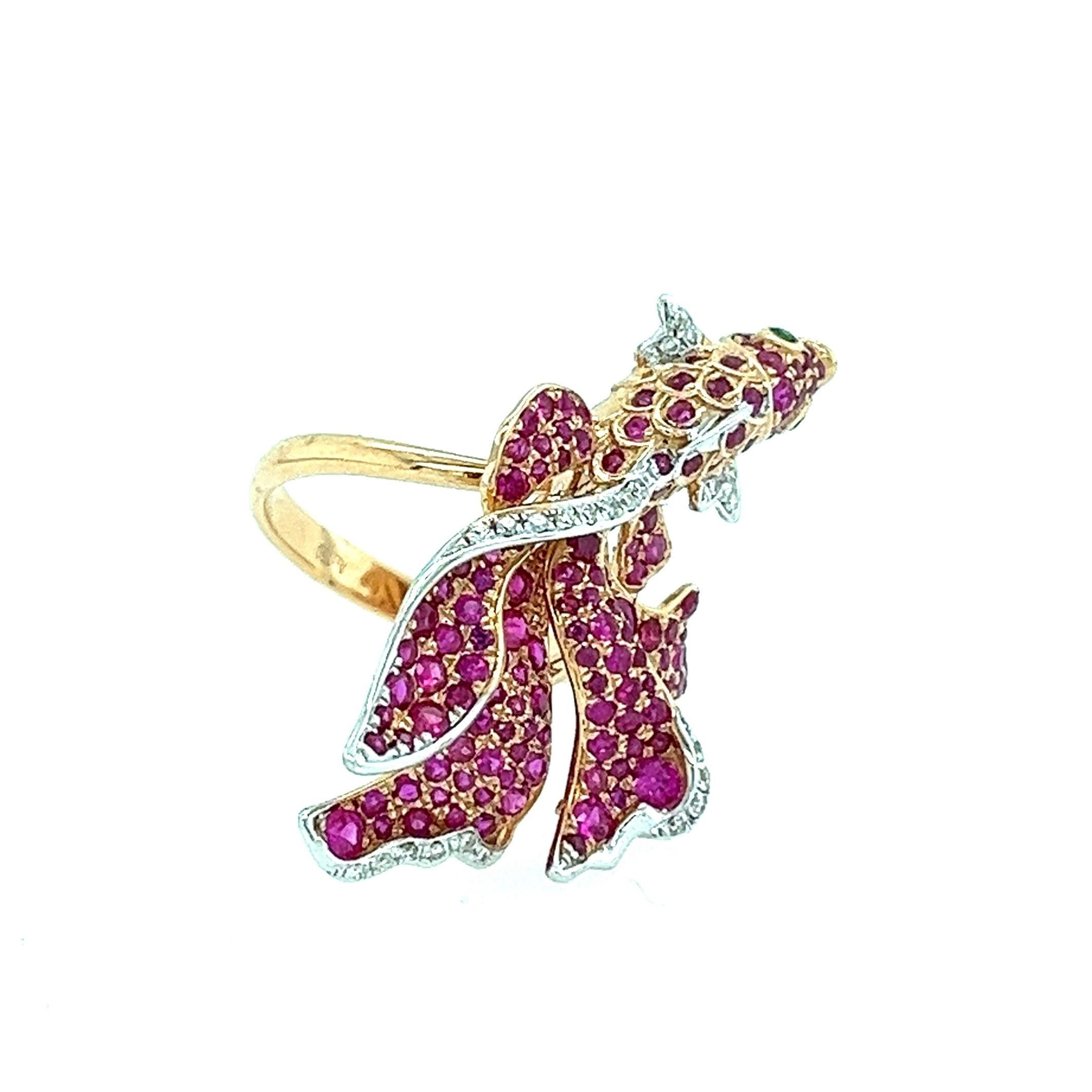 Round Cut 18K Rose Gold Ruby Blessing Goldfish Ring with Diamonds For Sale