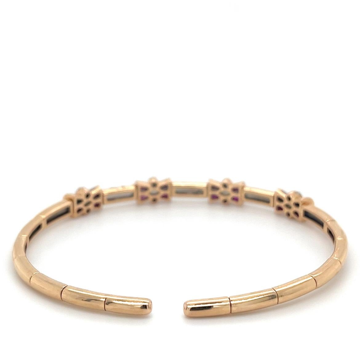 Modern 18K Rose Gold Ruby Bracelet with Diamonds For Sale