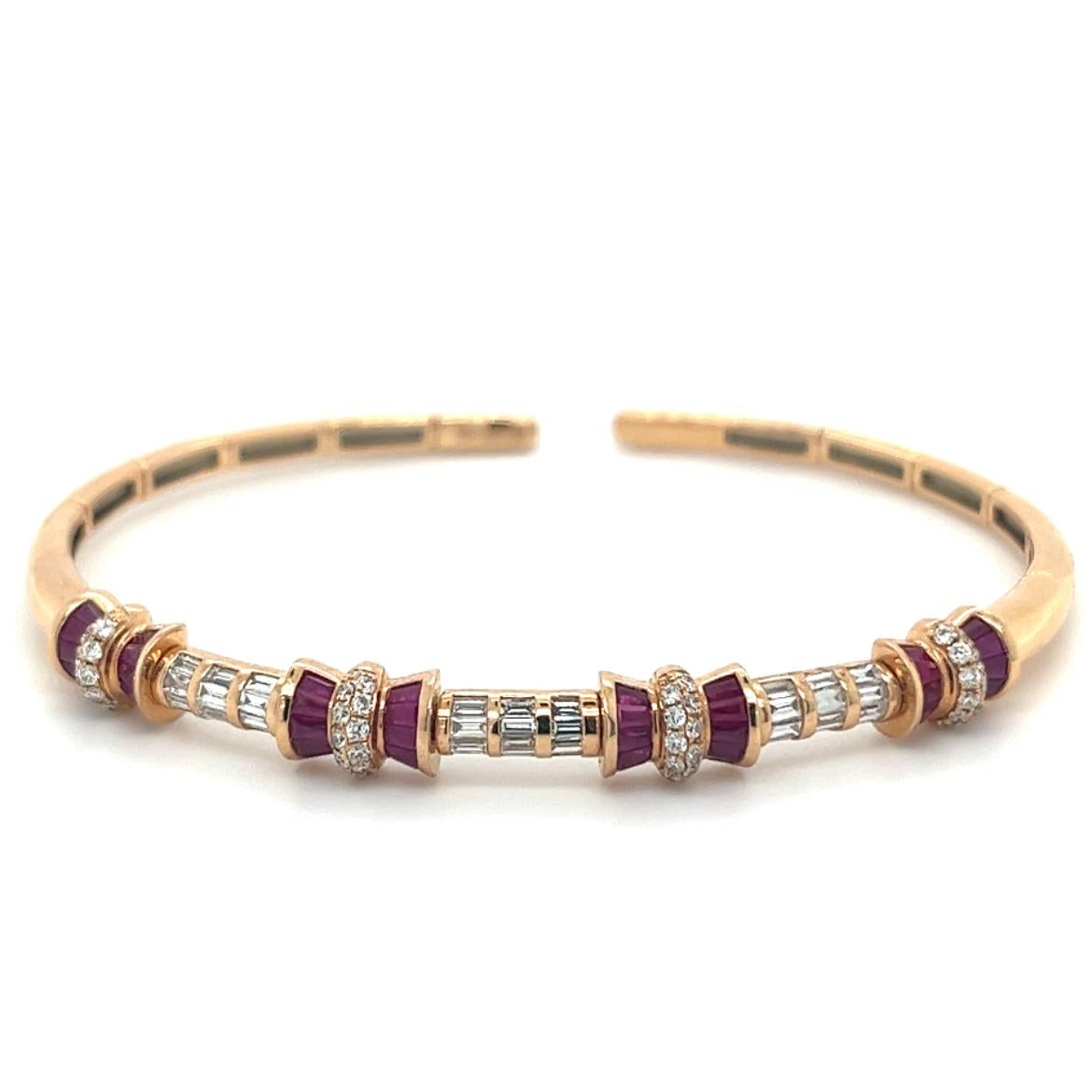 Round Cut 18K Rose Gold Ruby Bracelet with Diamonds For Sale