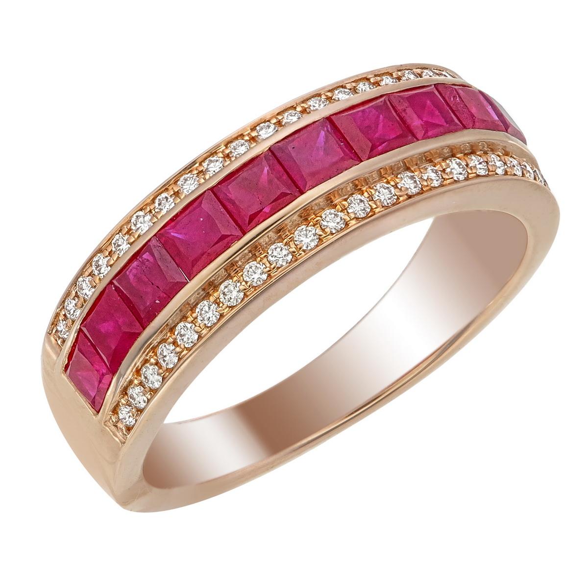 For Sale:  18K Rose Gold Ruby & Diamond Channel-Set Band Ring 2