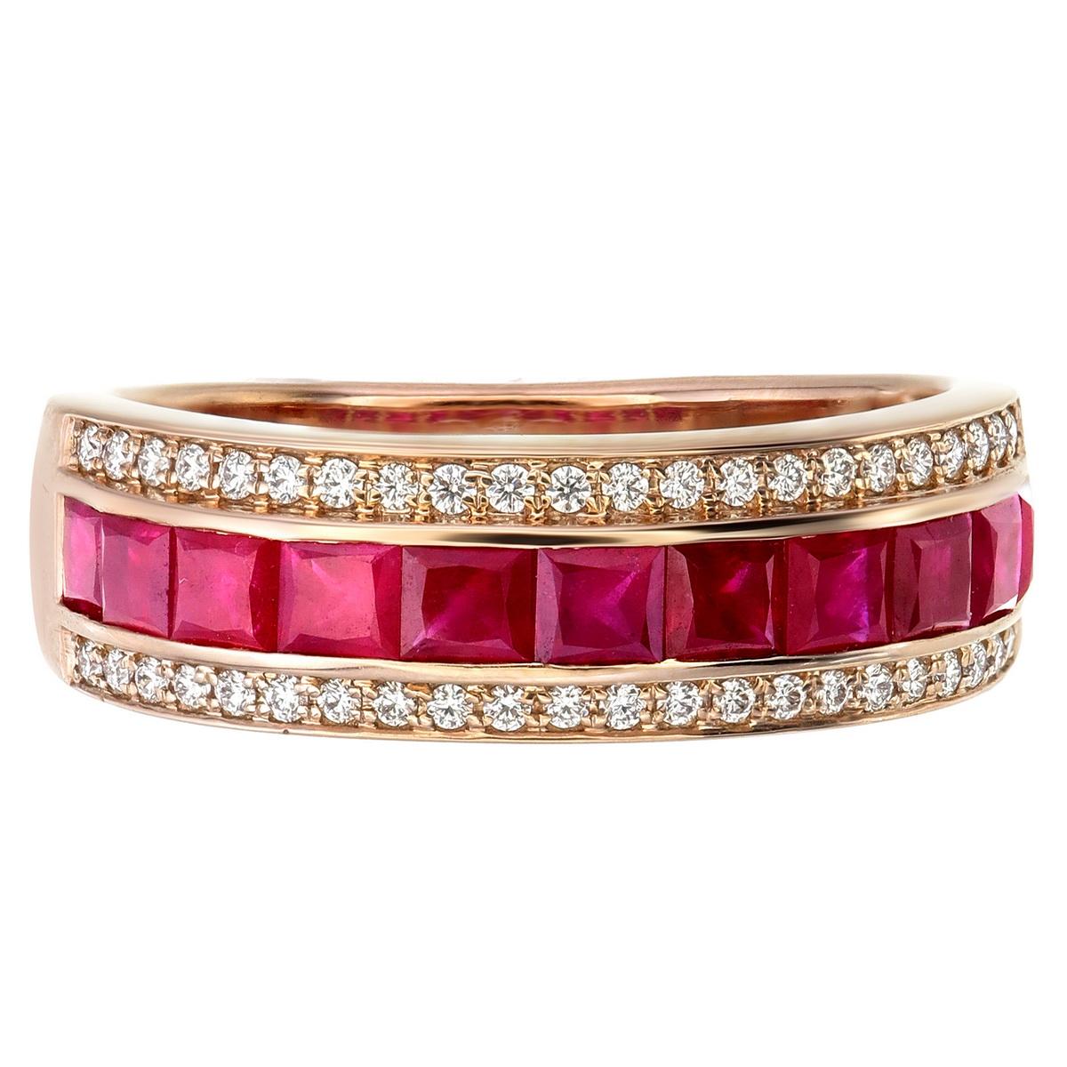 For Sale:  18K Rose Gold Ruby & Diamond Channel-Set Band Ring 3