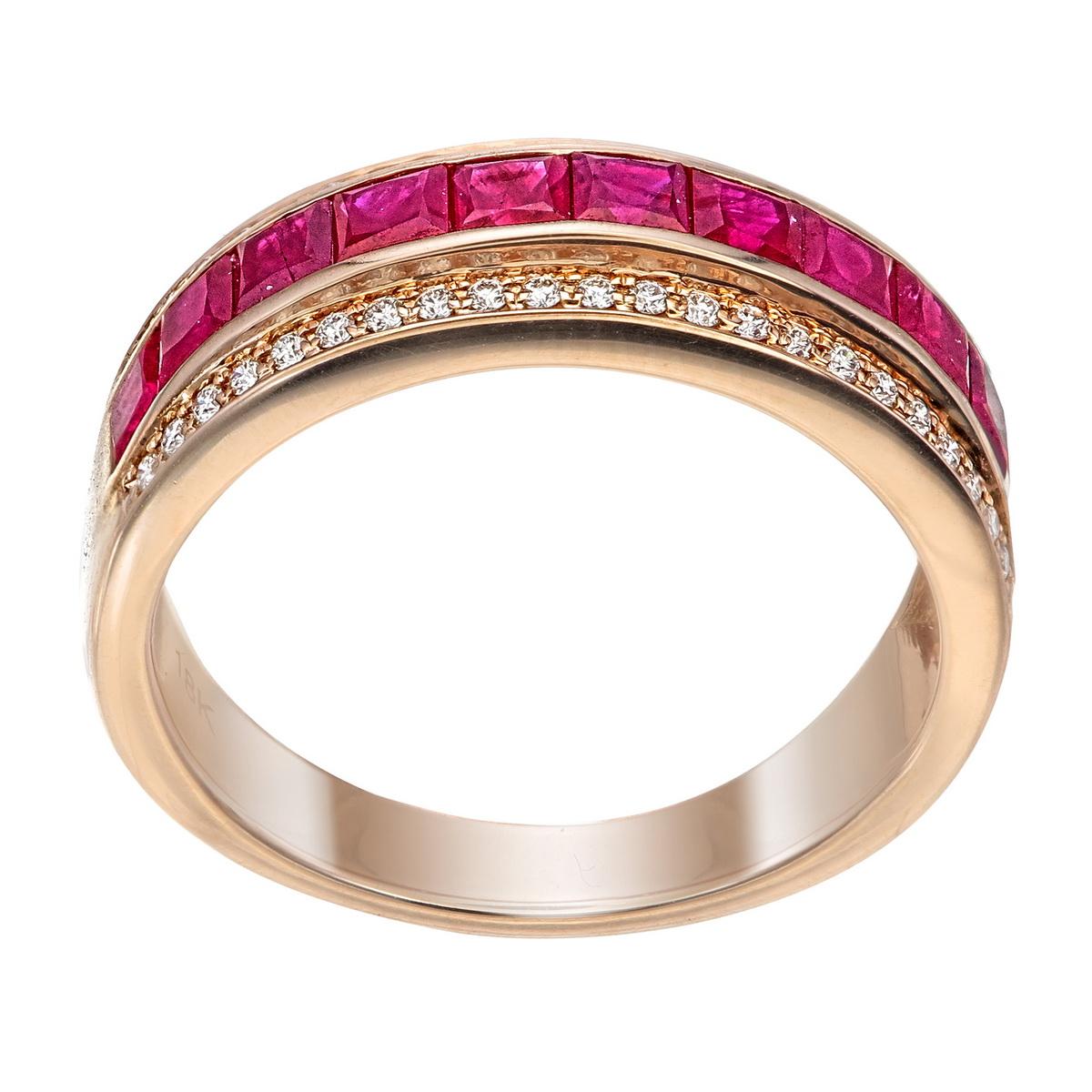 For Sale:  18K Rose Gold Ruby & Diamond Channel-Set Band Ring 4