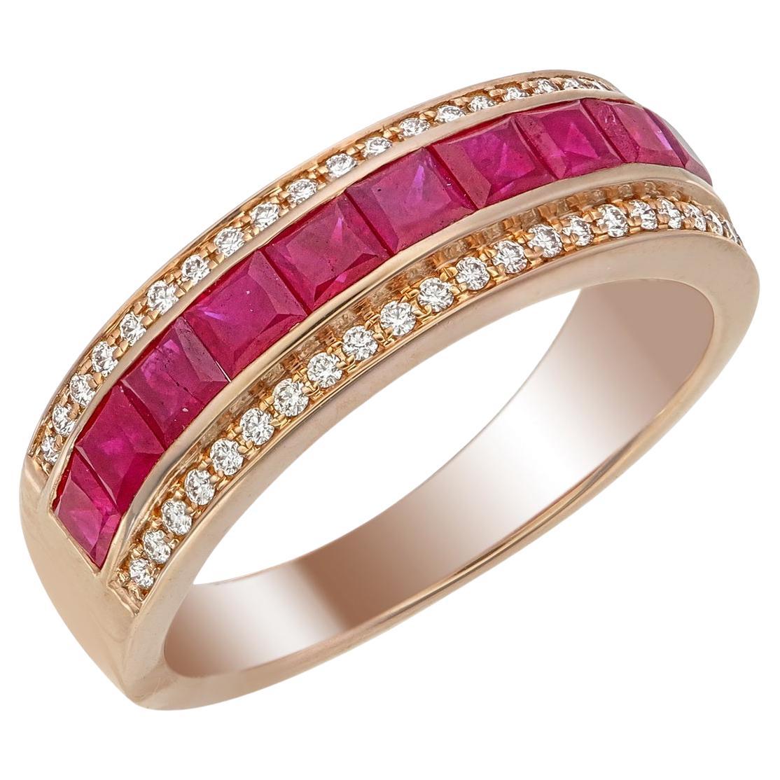 For Sale:  18K Rose Gold Ruby & Diamond Channel-Set Band Ring