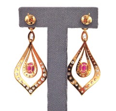 18K Rose Gold Ruby Diamond Pendant Earrings