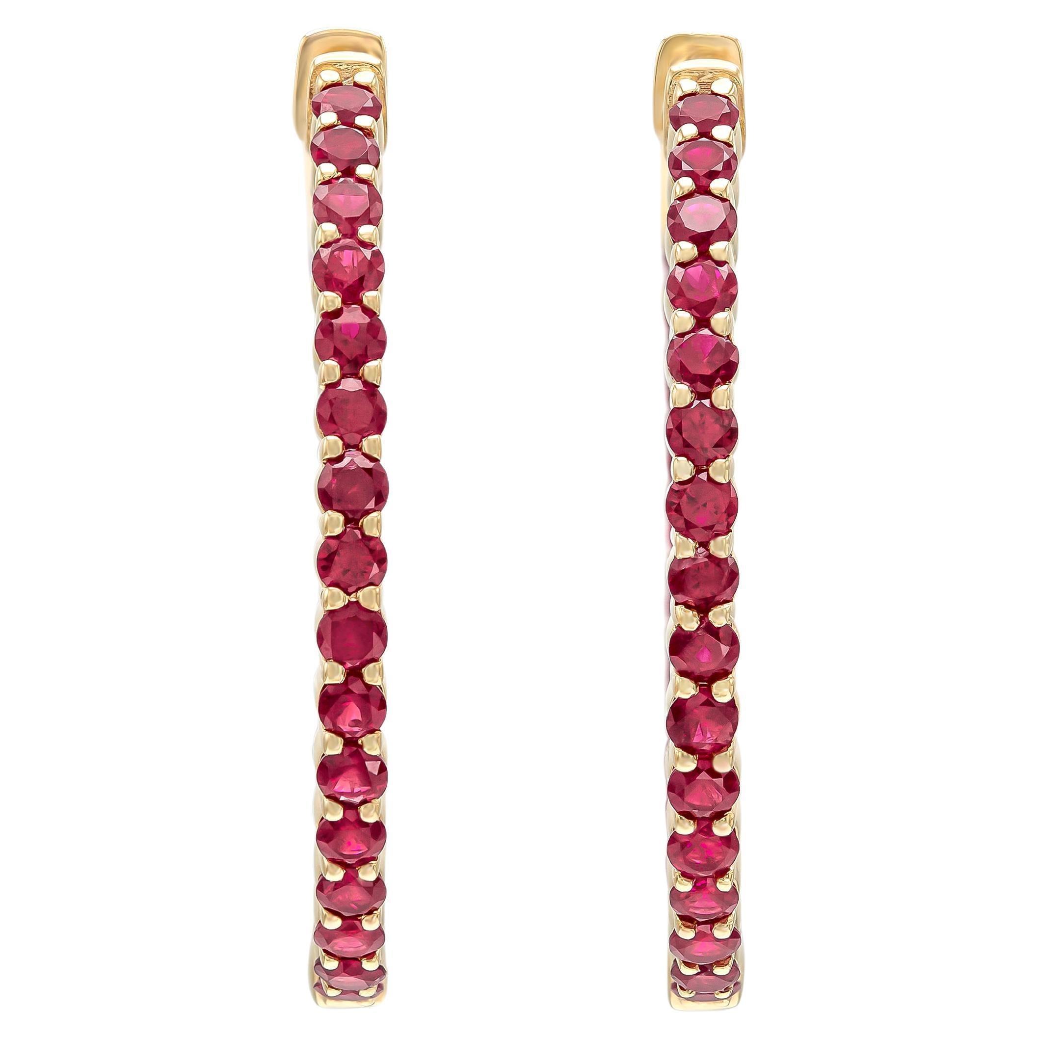 18K Rose Gold Ruby Hoops TW. 3.40ct For Sale