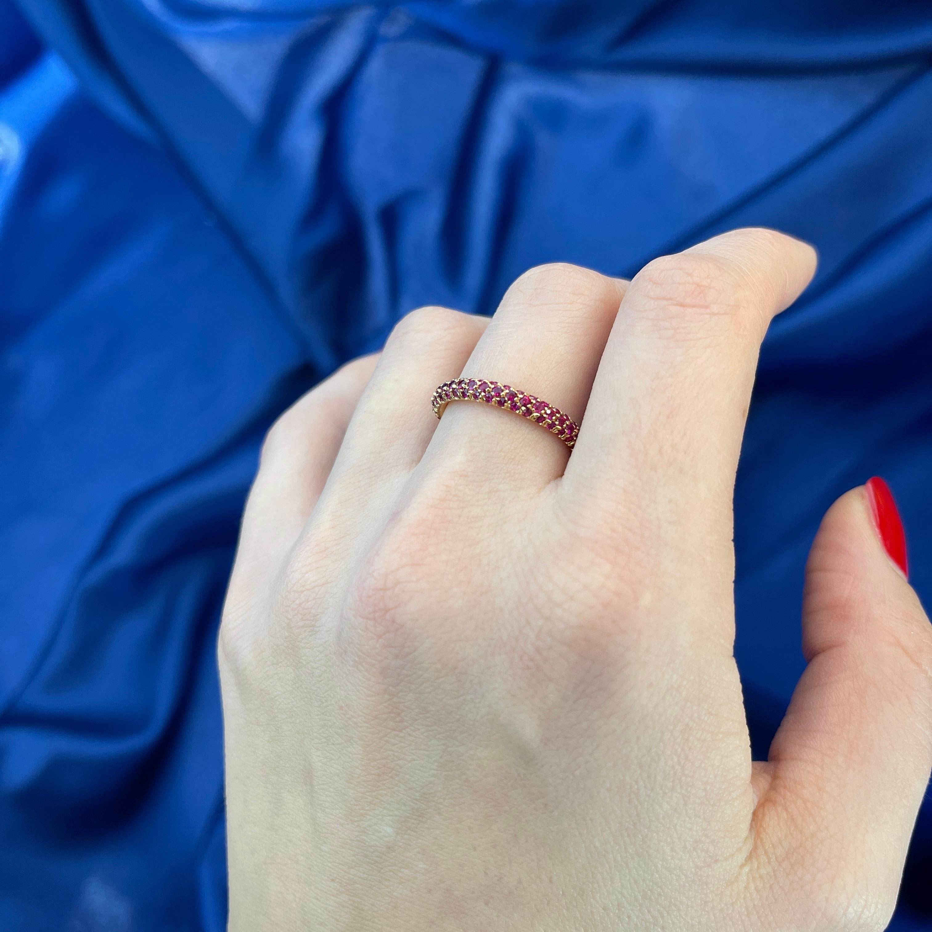 Women's or Men's 18K Rose Gold Ruby Pavé Band Ring For Sale
