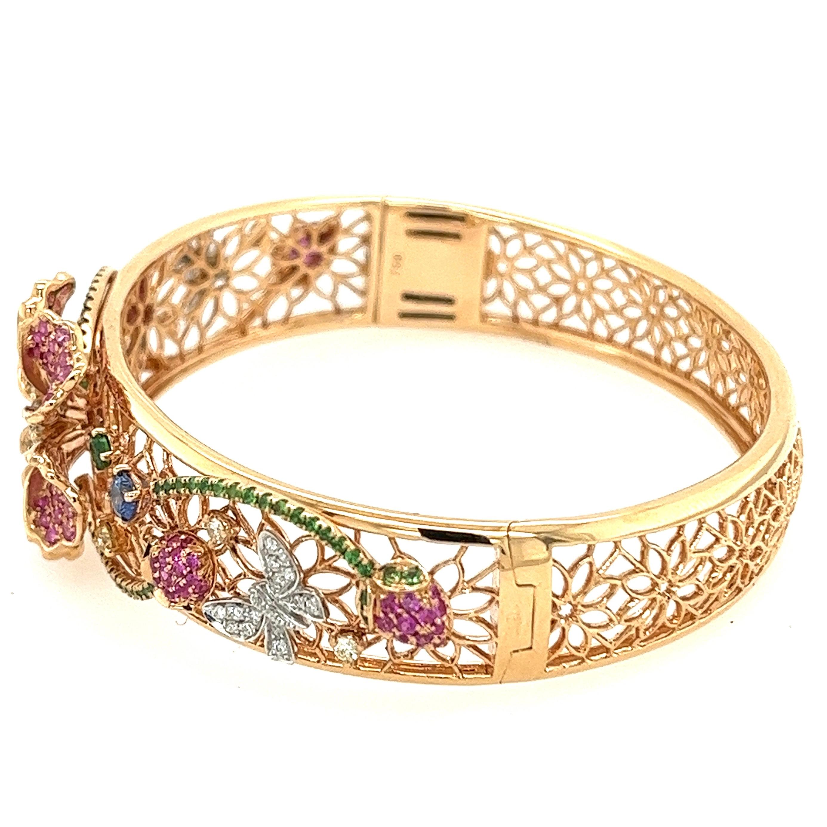 18K Rose Gold Ruby/Pink Sapphire Garden Collection Bracelet with Diamonds In New Condition For Sale In Hong Kong, HK