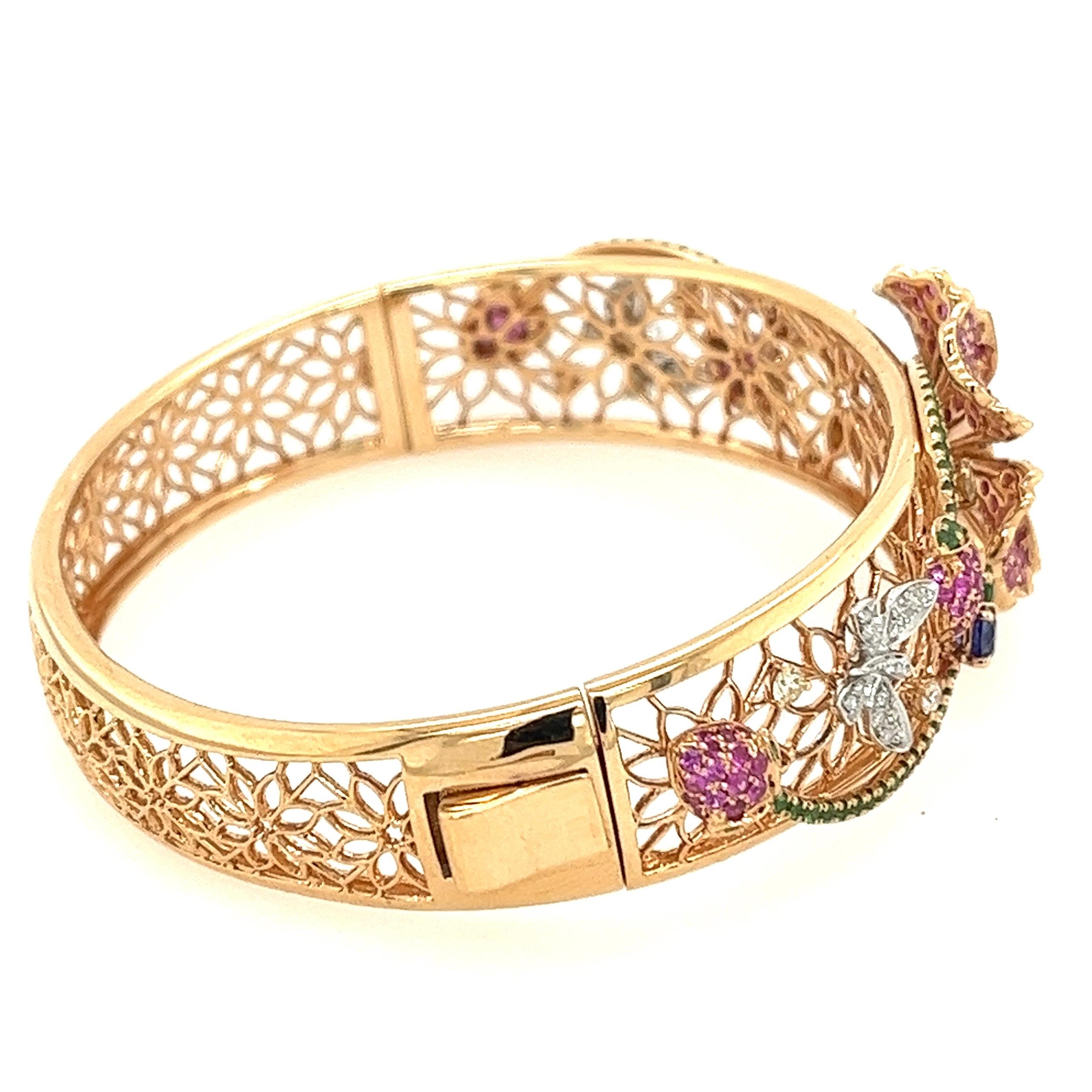 18 Karat Roségold Rubin/Rosen Saphir Garten Kollektion Armband mit Diamanten im Angebot 1