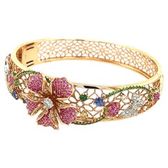 Bracelet collection jardin en or rose 18 carats, rubis et saphirs roses avec diamants