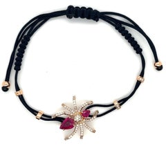 18K Rose Gold Ruby Spider Woven Bracelet with Diamonds