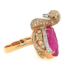 18K Rose Gold Ruby Swan Ring with Diamonds