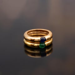 18k Rose Gold Sapphire and 18k Yellow Gold Emerald Stacking Ring Set