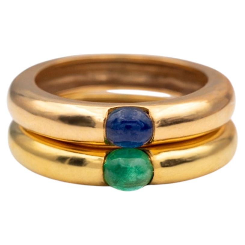 18k Rose Gold Sapphire and 18k Yellow Gold Emerald Stacking Ring Set