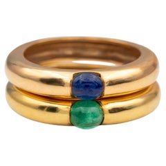 18k Rose Gold Sapphire and 18k Yellow Gold Emerald Stacking Ring Set
