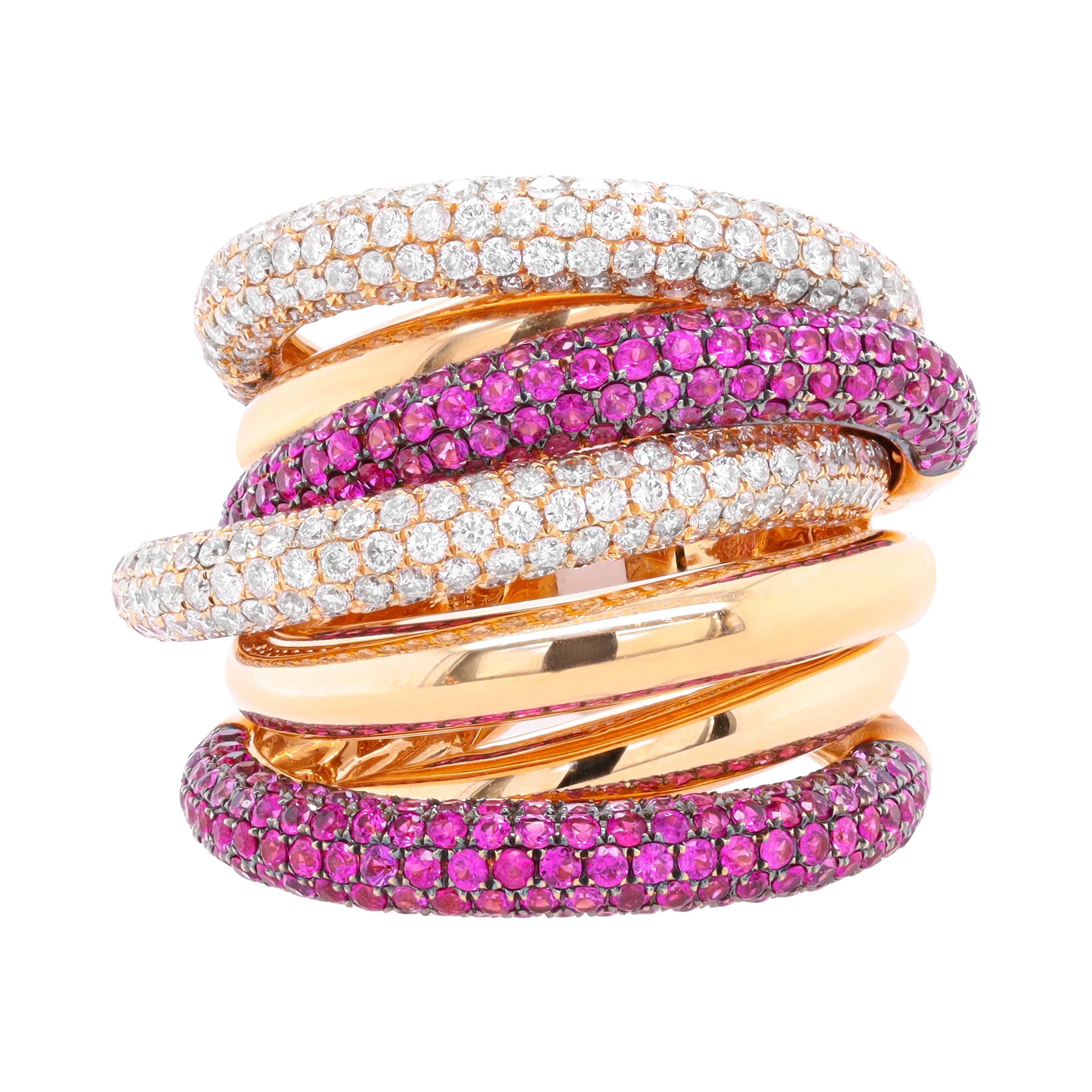 18 Karat Roségold Saphir- und Diamantring mit 3,00 Karat rosa Saphiren und Diamanten