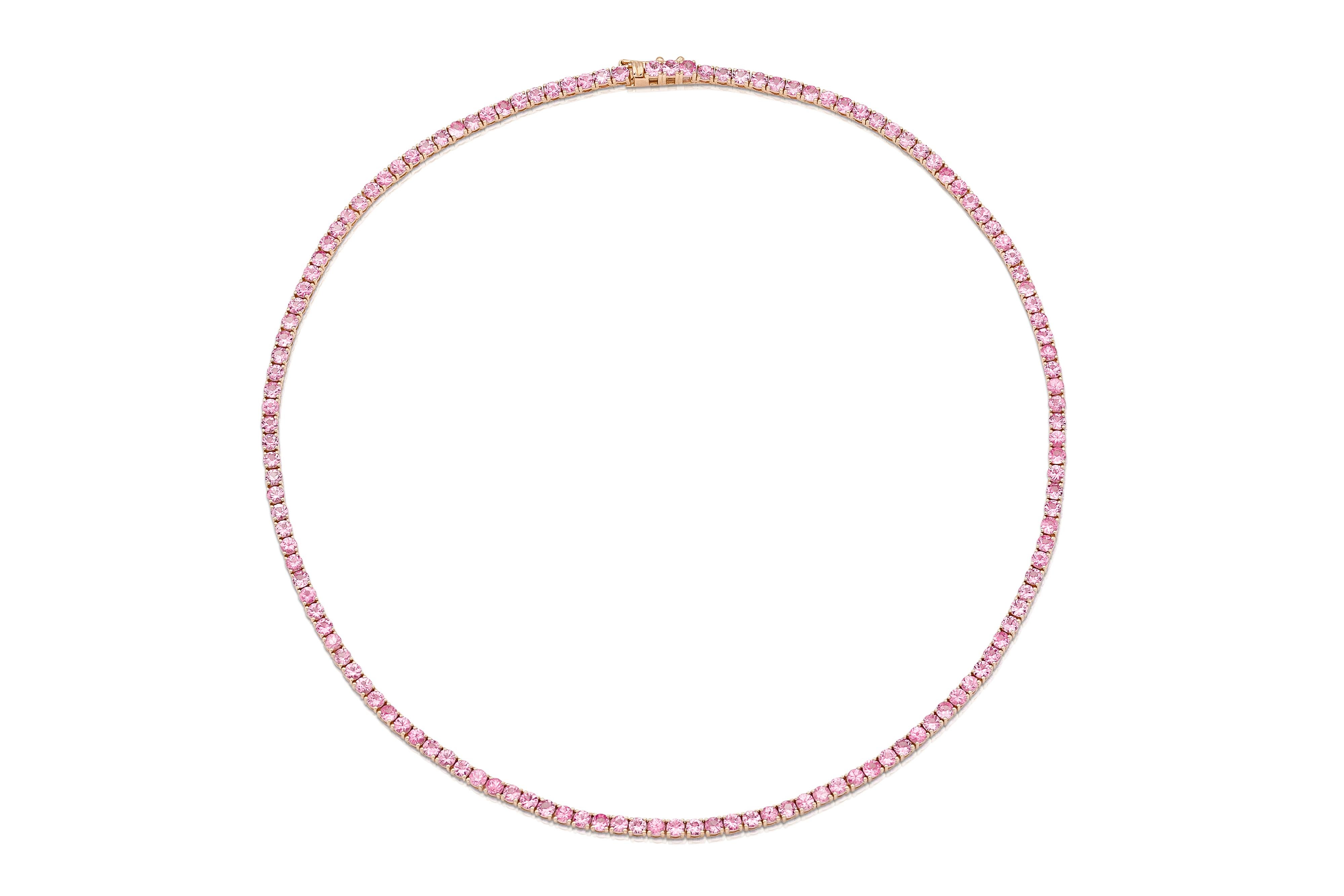 Handmade 18K Rose Gold Tennis Necklace with 135 Natural Round Brilliant Cut 