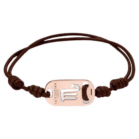 18K Rose Gold Scorpio Bracelet with Brown Cord For Sale