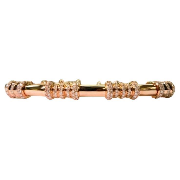 18K Rose Gold Sculpted Diamond Bangle with Textured Links IdunnCollection