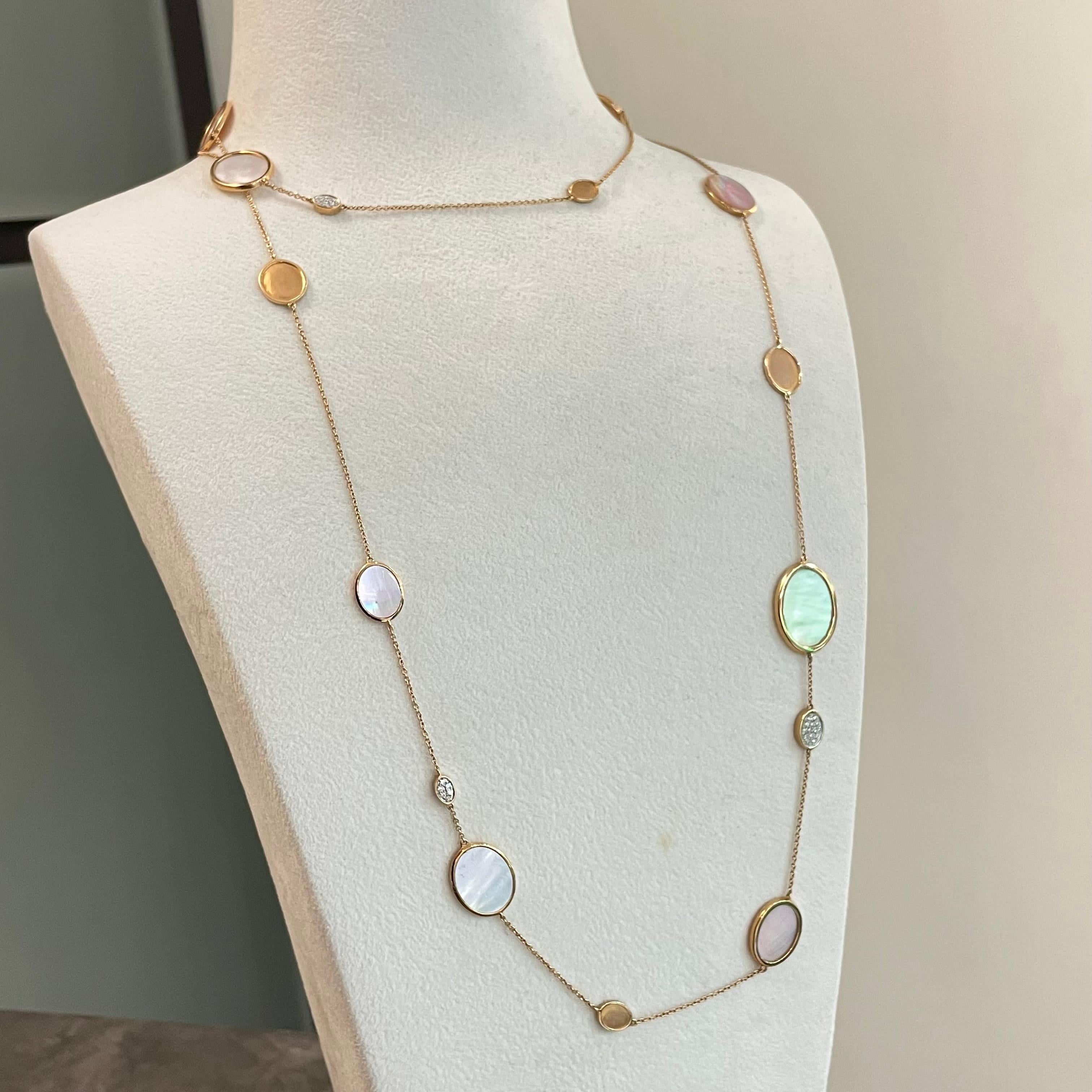 Modern 18K Rose Gold Shell Slice with Diamond Chain Necklace For Sale