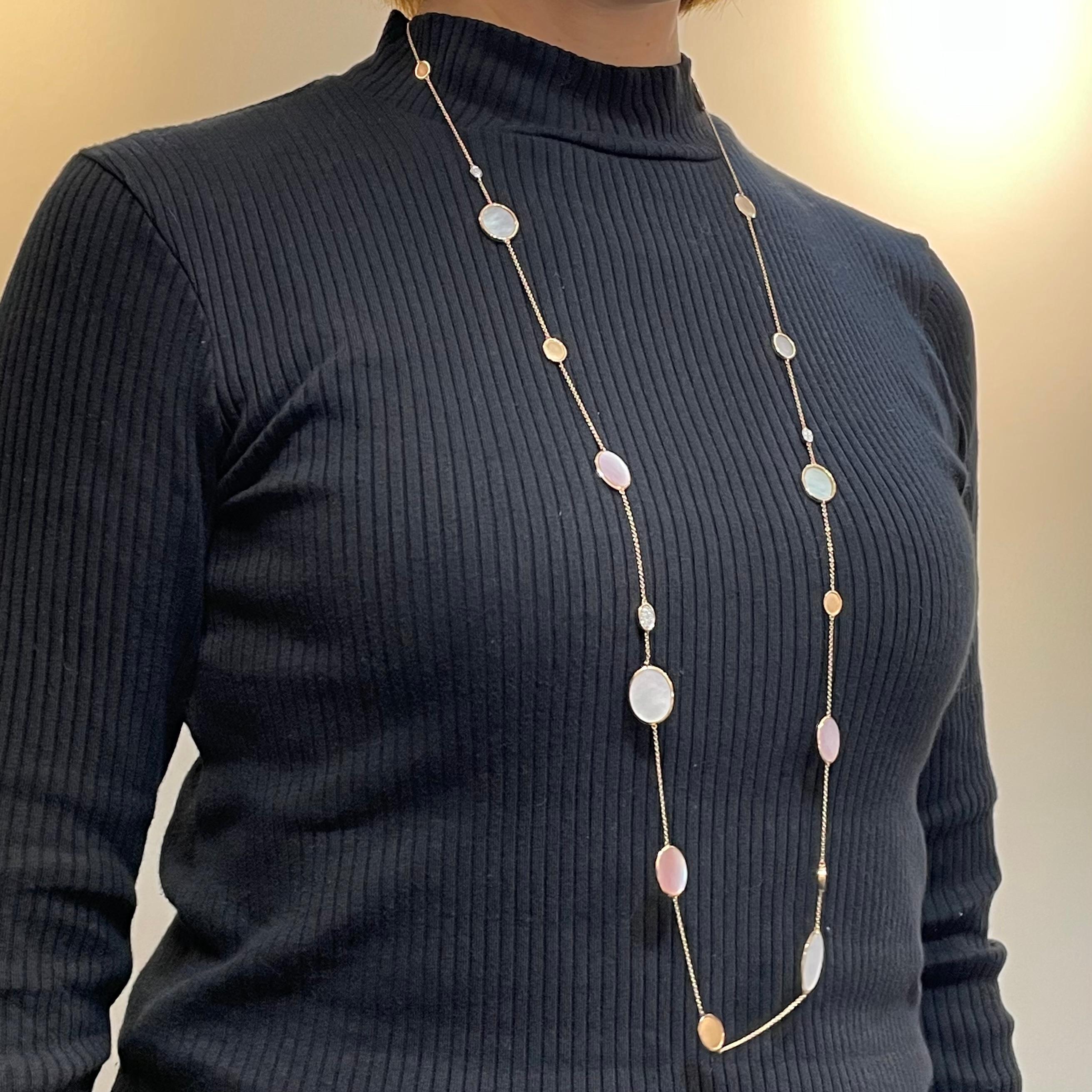 18K Rose Gold Shell Slice with Diamond Chain Necklace In New Condition For Sale In Central, HK