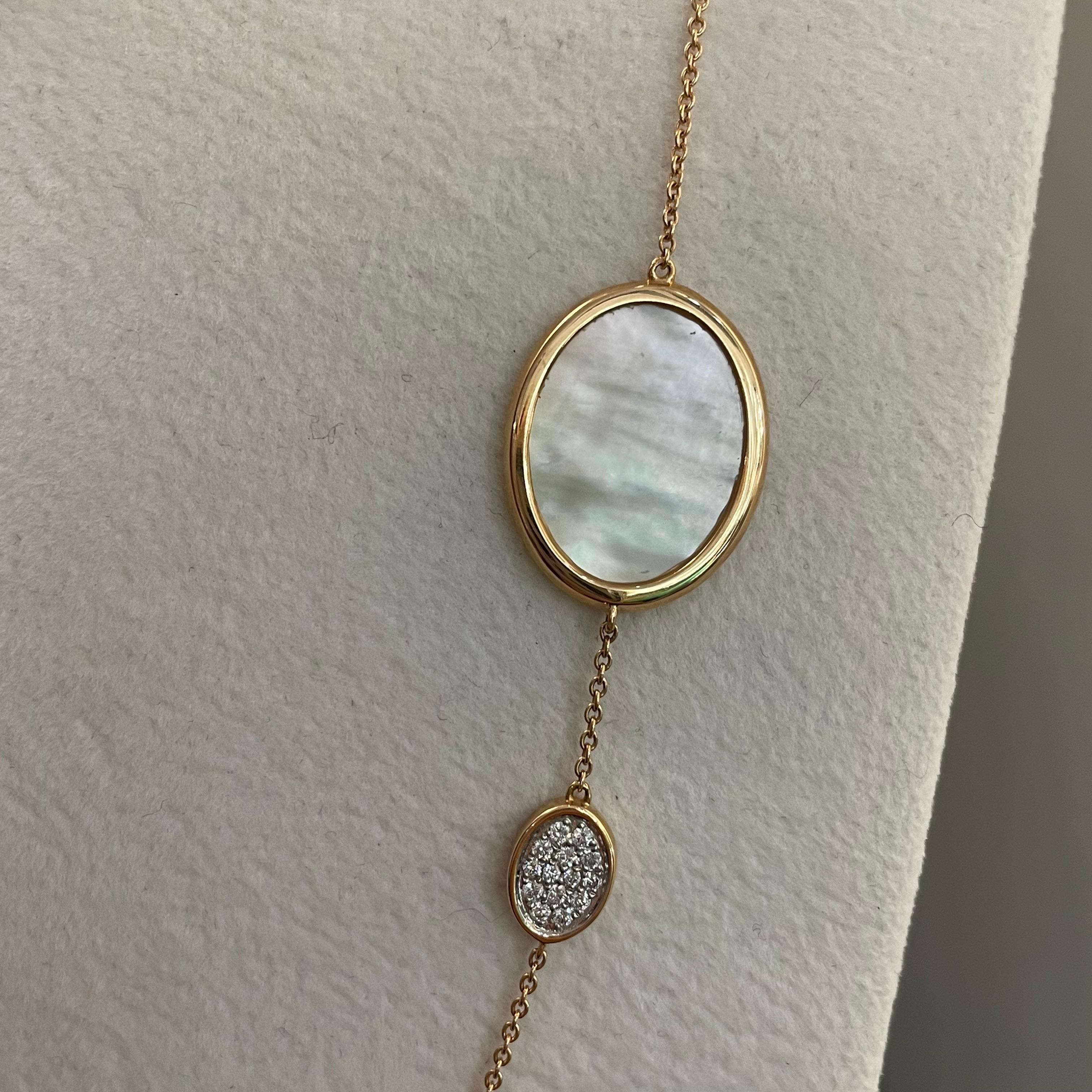 Women's 18K Rose Gold Shell Slice with Diamond Chain Necklace For Sale