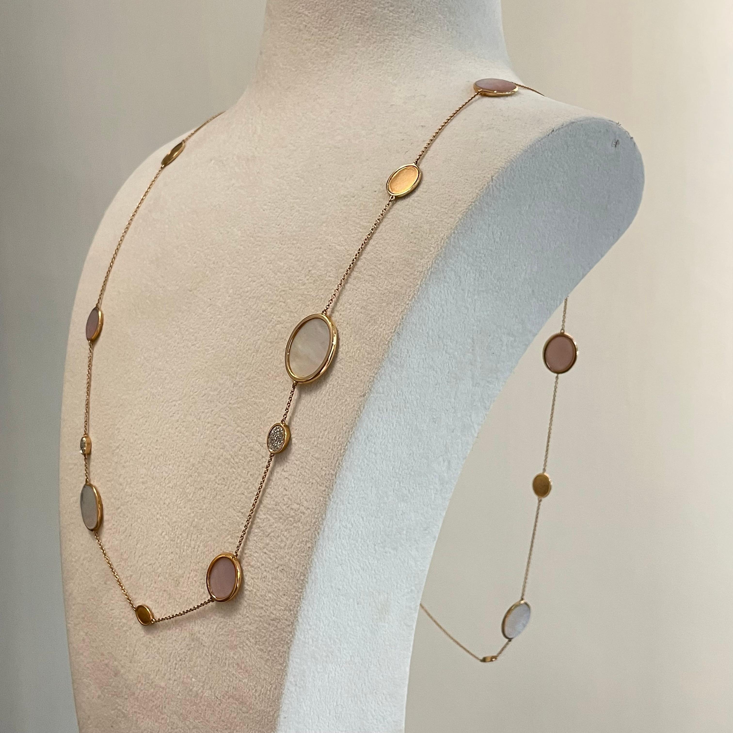 Halskette aus 18 Karat Roségold mit Muschelschalenschliff und Diamantkette im Angebot 1