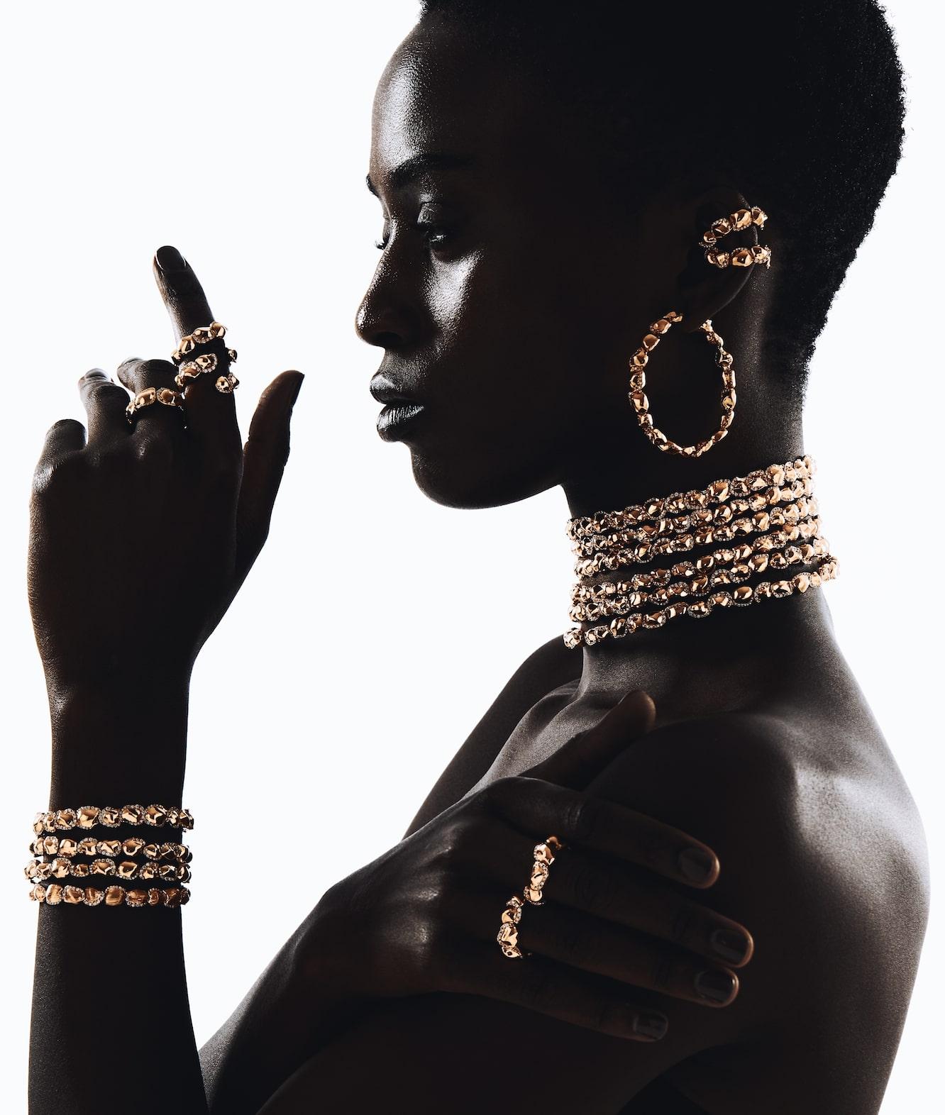 Art déco Bracelet brillant en or rose 18 carats avec diamants ronds en vente