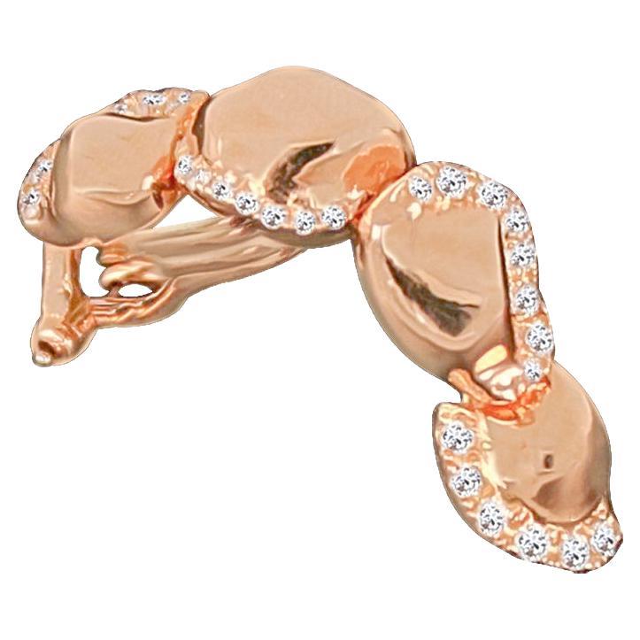 18k Rose Gold Shiny Ear Cuff with Round Cut Diamonds