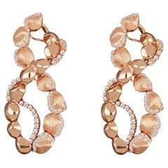 18k Rose Gold Shiny & Matte Earrings with Round Cut Diamonds