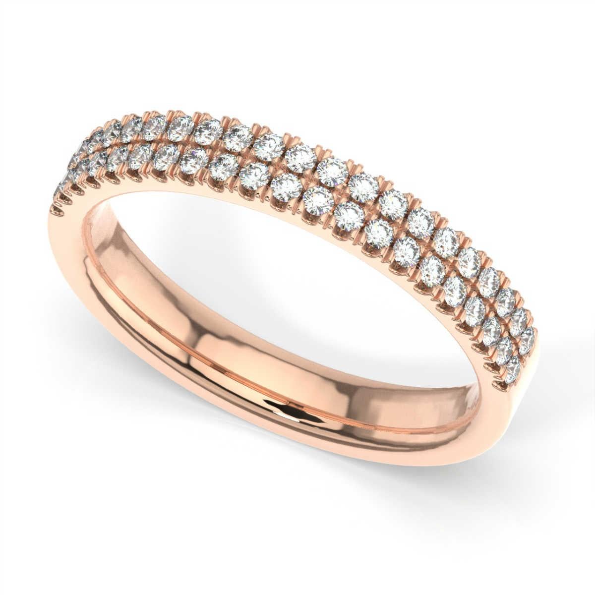 Round Cut 18 Karat Rose Gold Shiran Two Rows Diamond Ring '1/3 Carat' For Sale