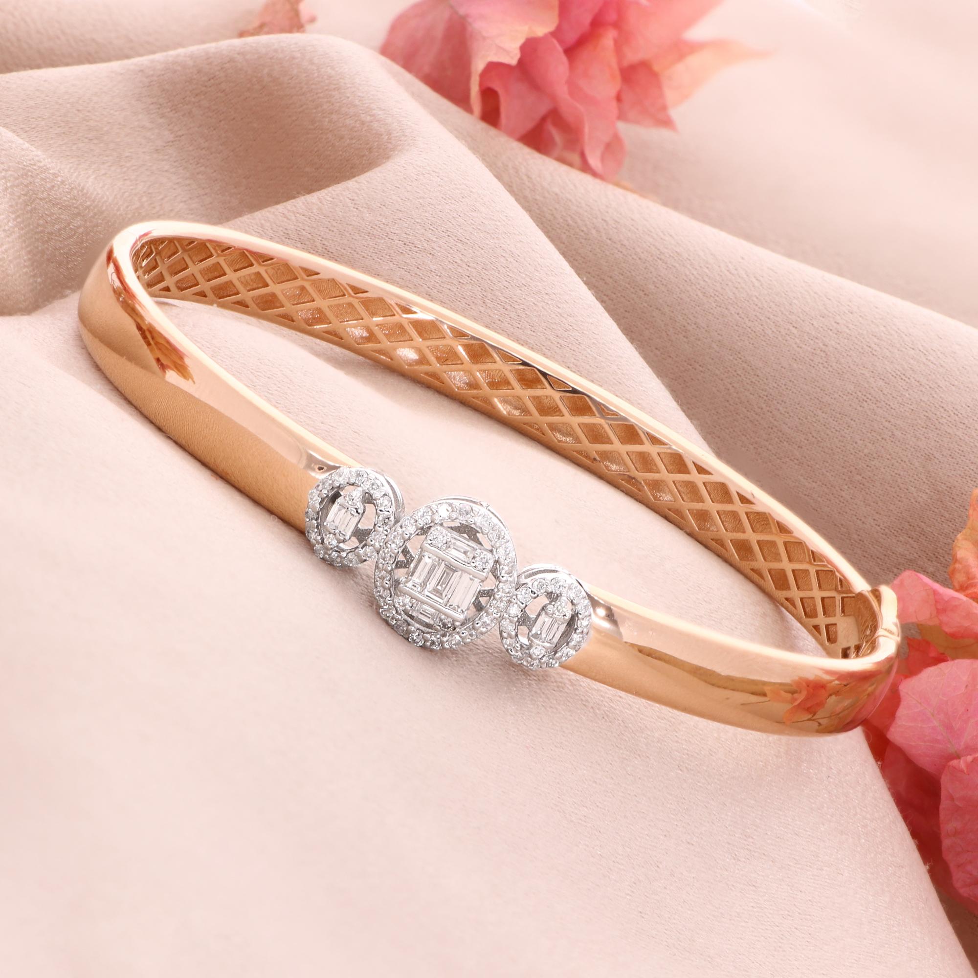Pulsera fina de oro rosa de 18 quilates SI/H con racimo de diamantes de 0,45 ct Regalo perfecto para esposa Corte mixto en venta