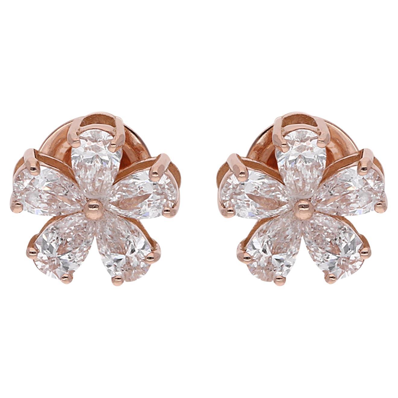 Orecchini a perno floreali in oro rosa 18k SI/H 0,88 carati con diamante a forma di pera per H. H.