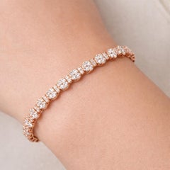 18K Rose Gold SI/H 2.8ct Diamond Cluster Open Cuff Bracelet