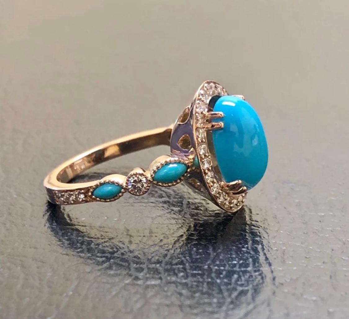 18K Rose Gold Sleeping Beauty Turquoise Halo Diamond Engagement Ring For Sale 1
