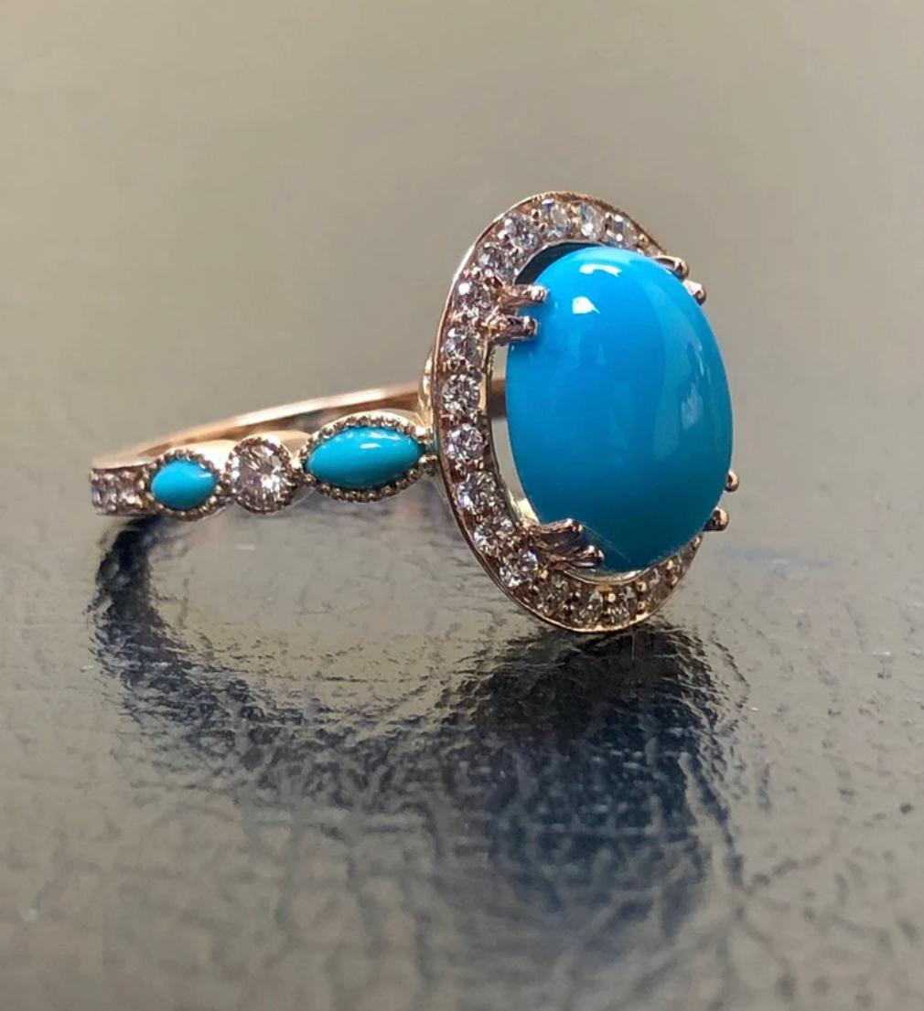 18K Rose Gold Sleeping Beauty Turquoise Halo Diamond Engagement Ring For Sale 2