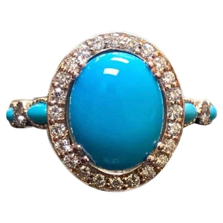 Anello di fidanzamento in oro rosa 18 carati con diamante a forma di corona della Bella Addormentata di Turchese