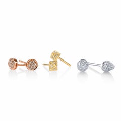 Clous d'oreilles pyramides en or rose 18 carats avec petits diamants bruns pavés