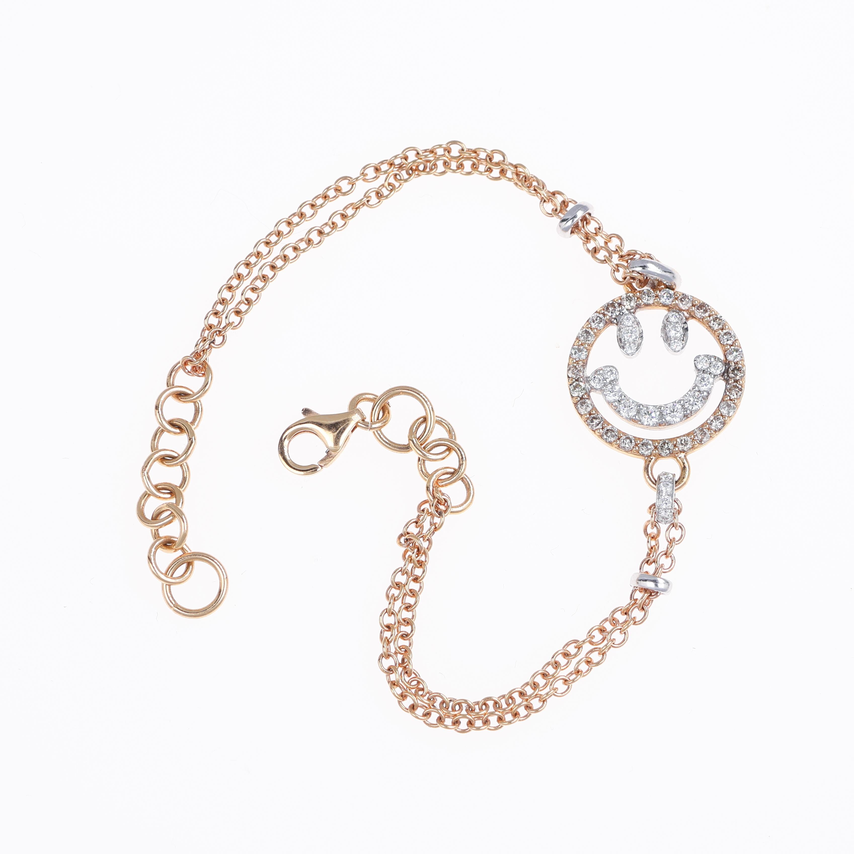Brilliant Cut 18K Rose Gold Smile Bracelet with Brown and White Diamonds For Sale