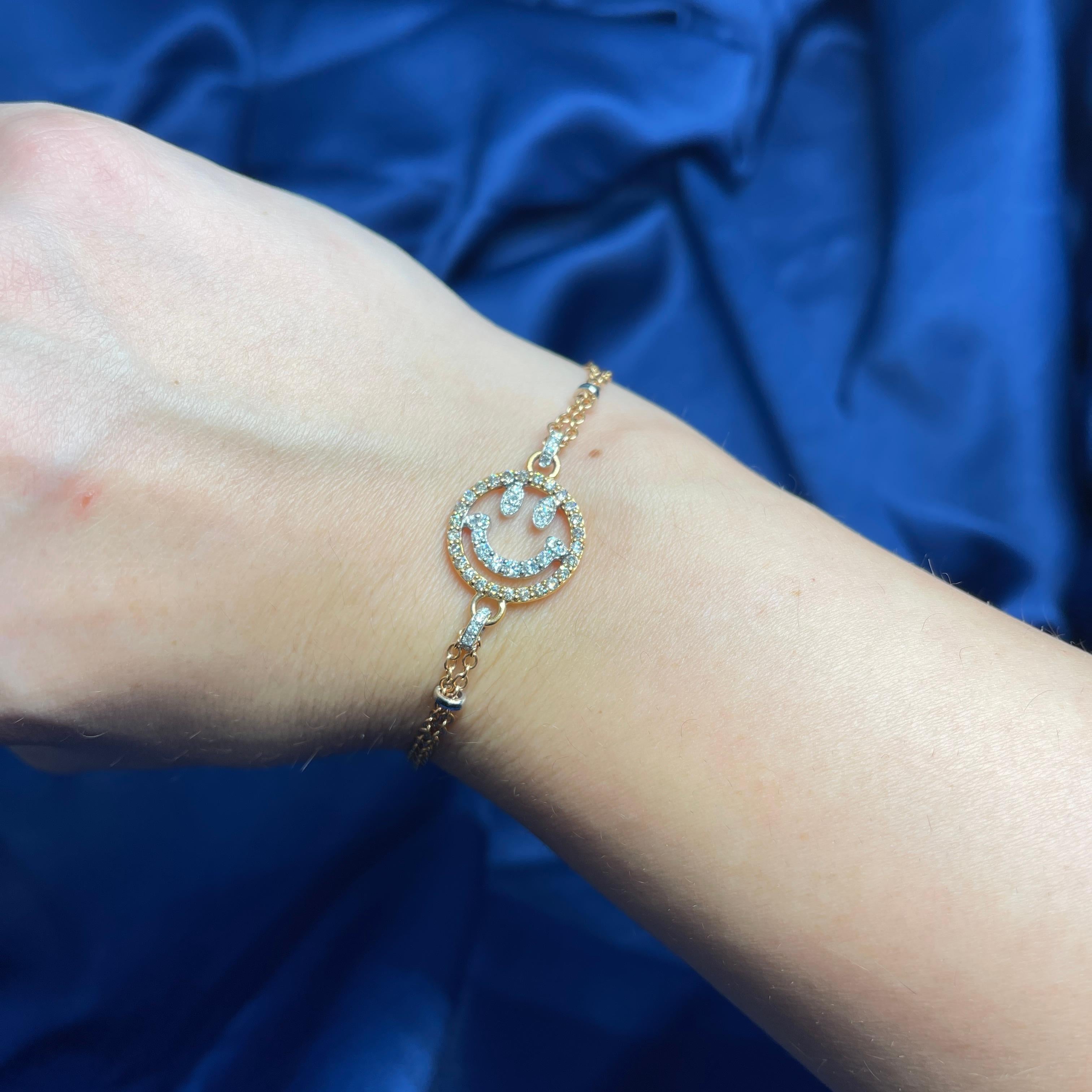 Women's or Men's 18K Rose Gold Smile Bracelet with Brown and White Diamonds For Sale
