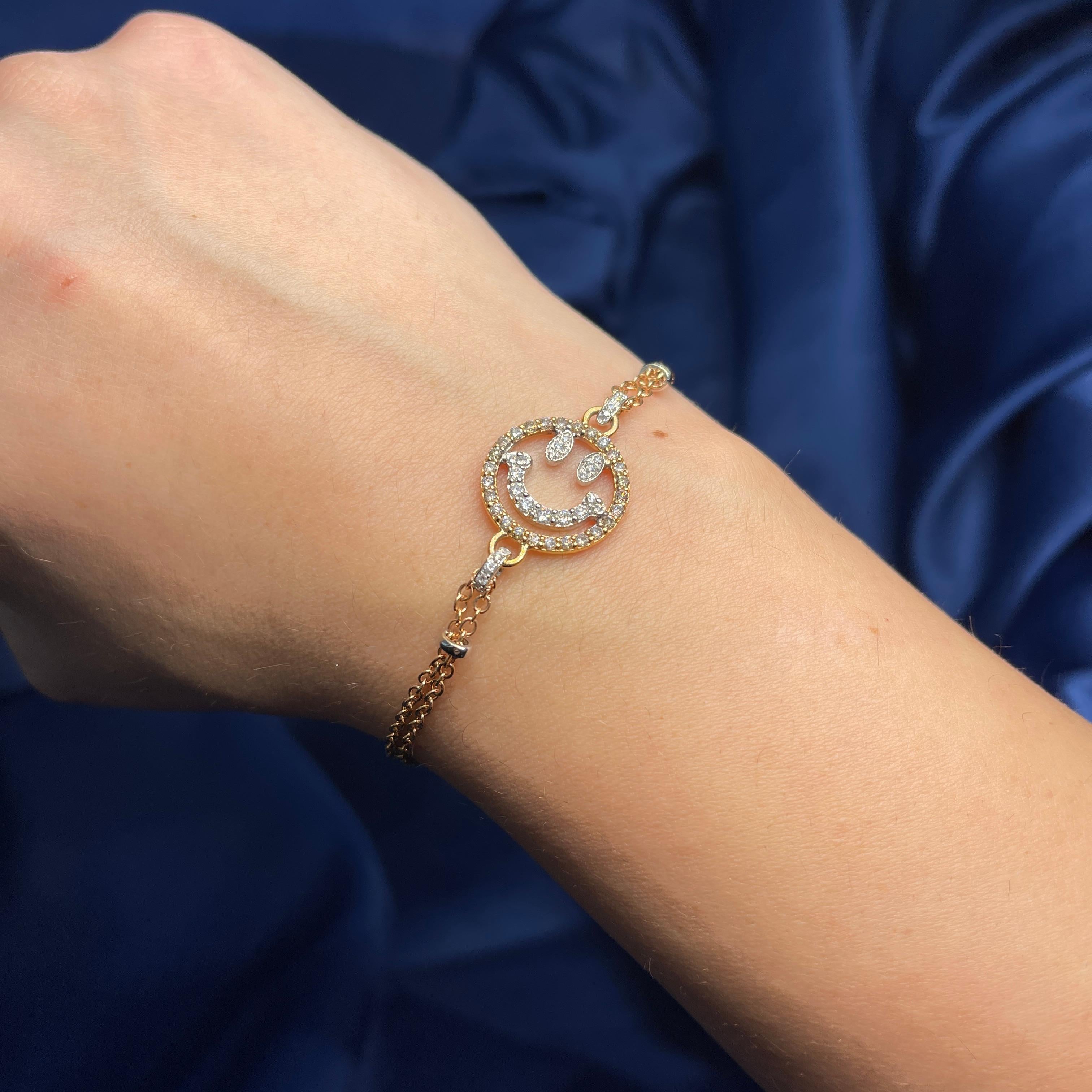 18K Rose Gold Smile Bracelet with Brown and White Diamonds For Sale 1
