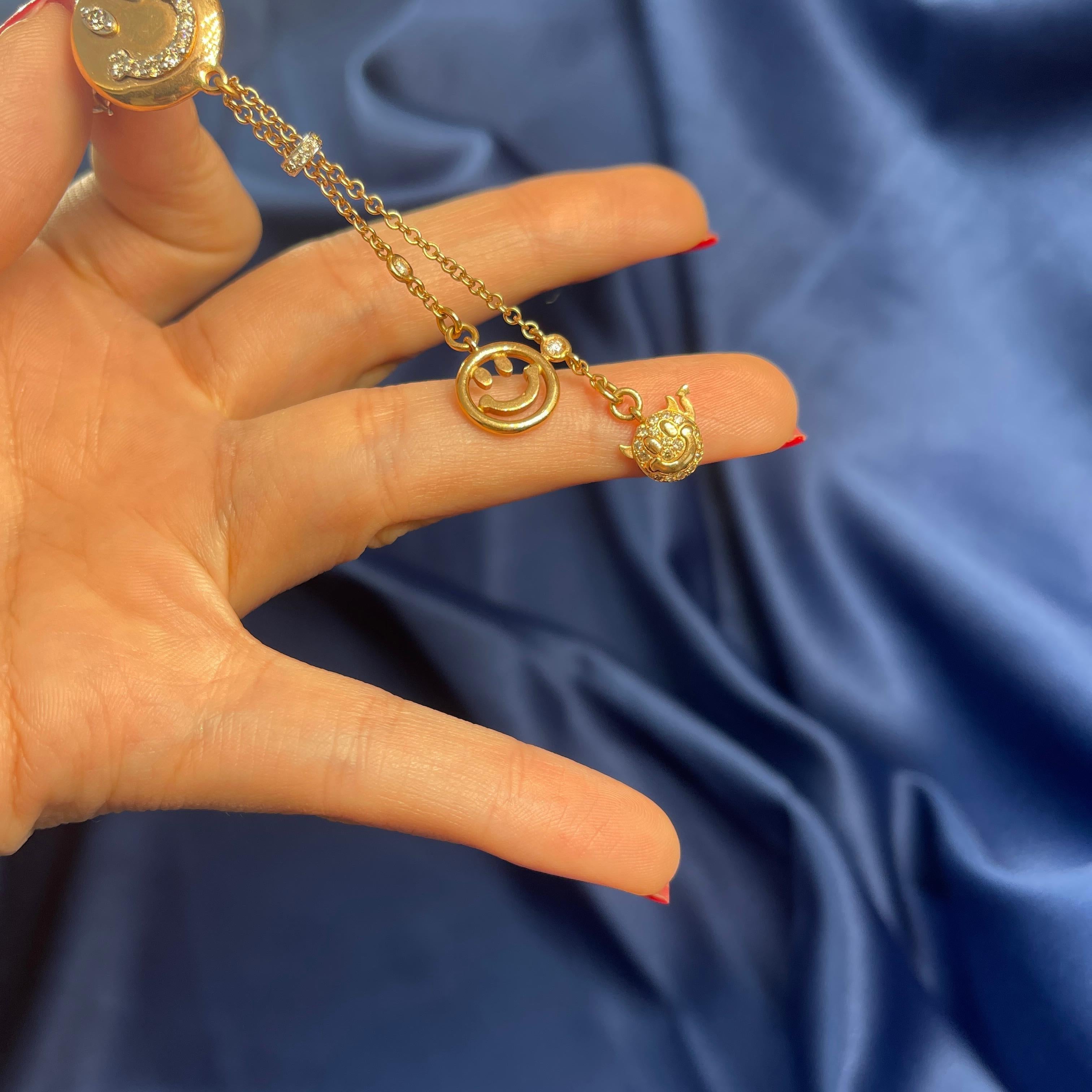 18K Rose Gold Smile Drop Earrings with White and Brown Diamonds For Sale 1