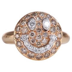 18K Rose Gold Smiley Ring with White and Champagne Diamond Pavé 18K Rose Gold Smiley Ring with White and Champagne Diamond Pavé