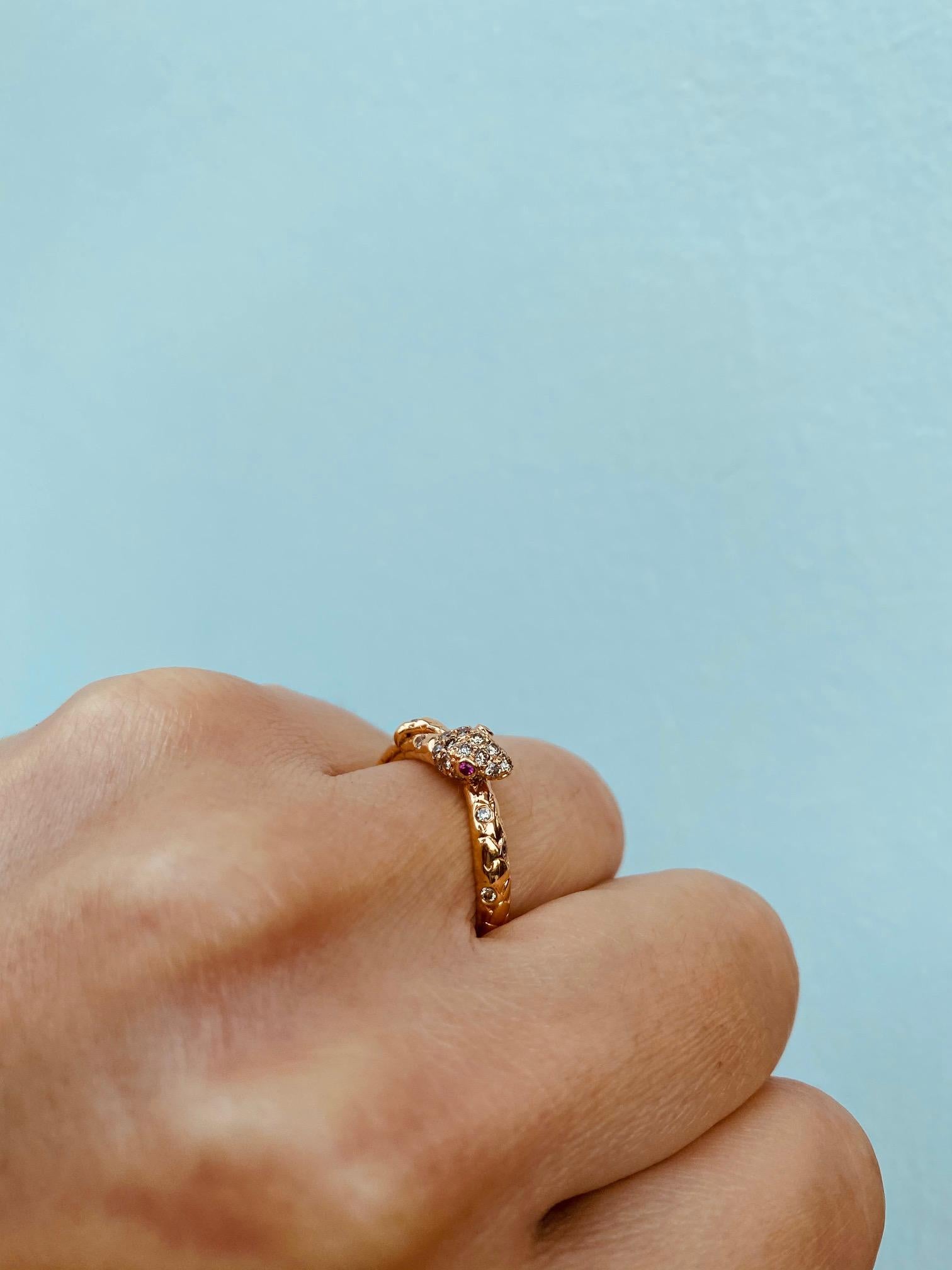 Modern 18 Karat Rose Gold Snake Diamond Ring
